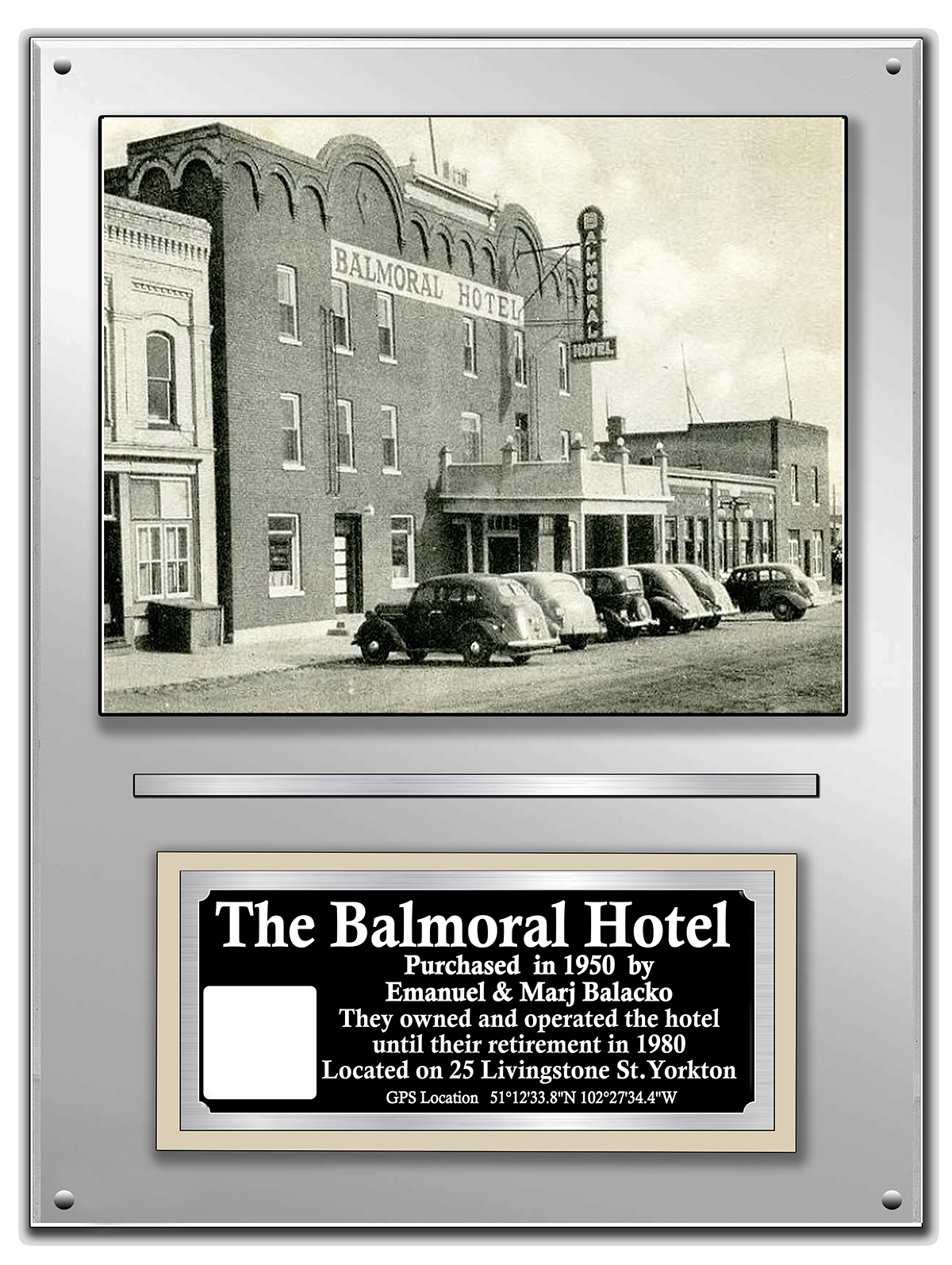 The Balmoral Hotel historical display and engraved plaque