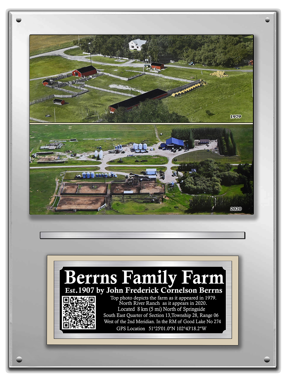 Berrns Family Farm historical display and engraved plaque