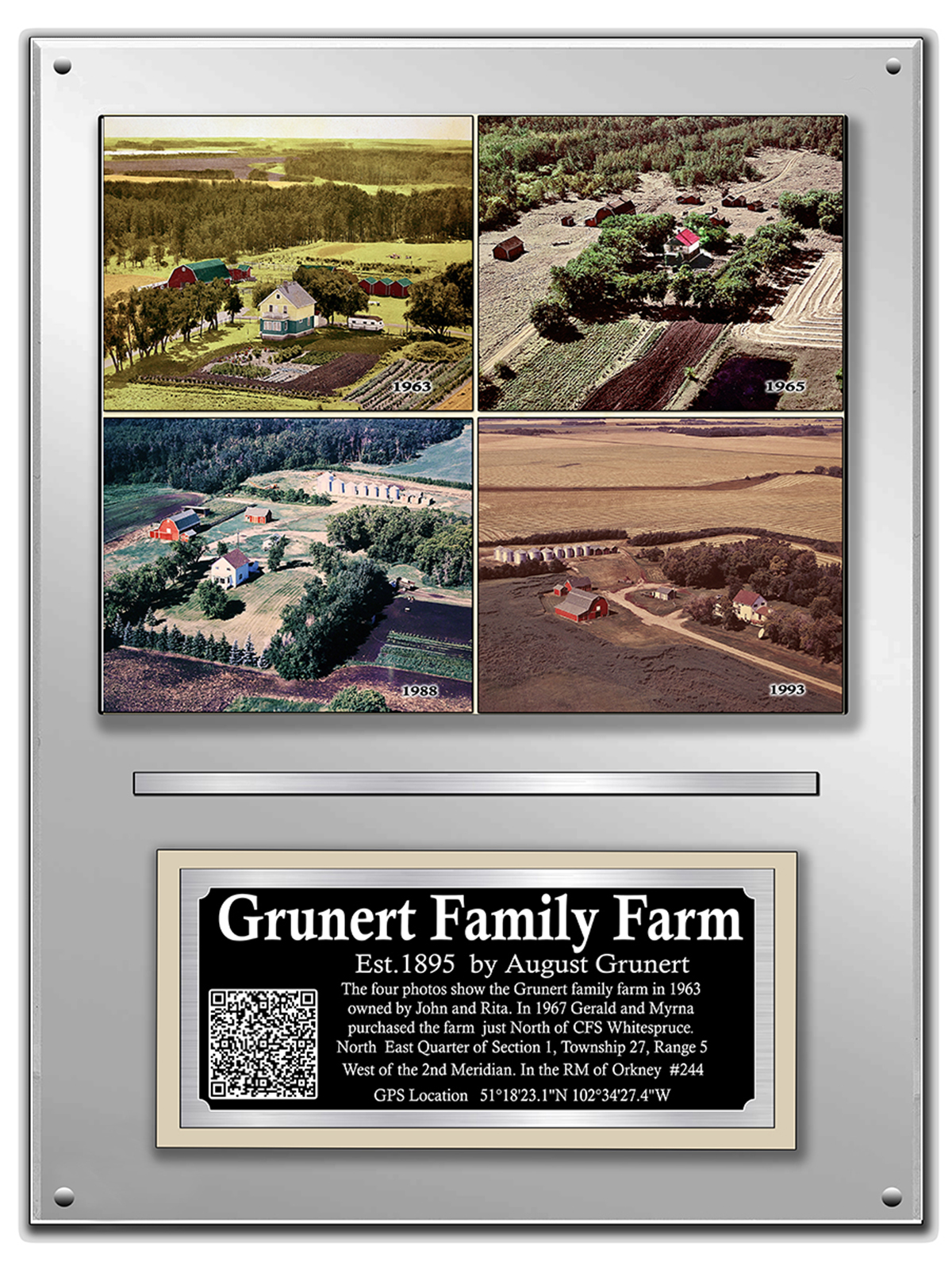 Grunert Family Farm historical display and engraved plaque