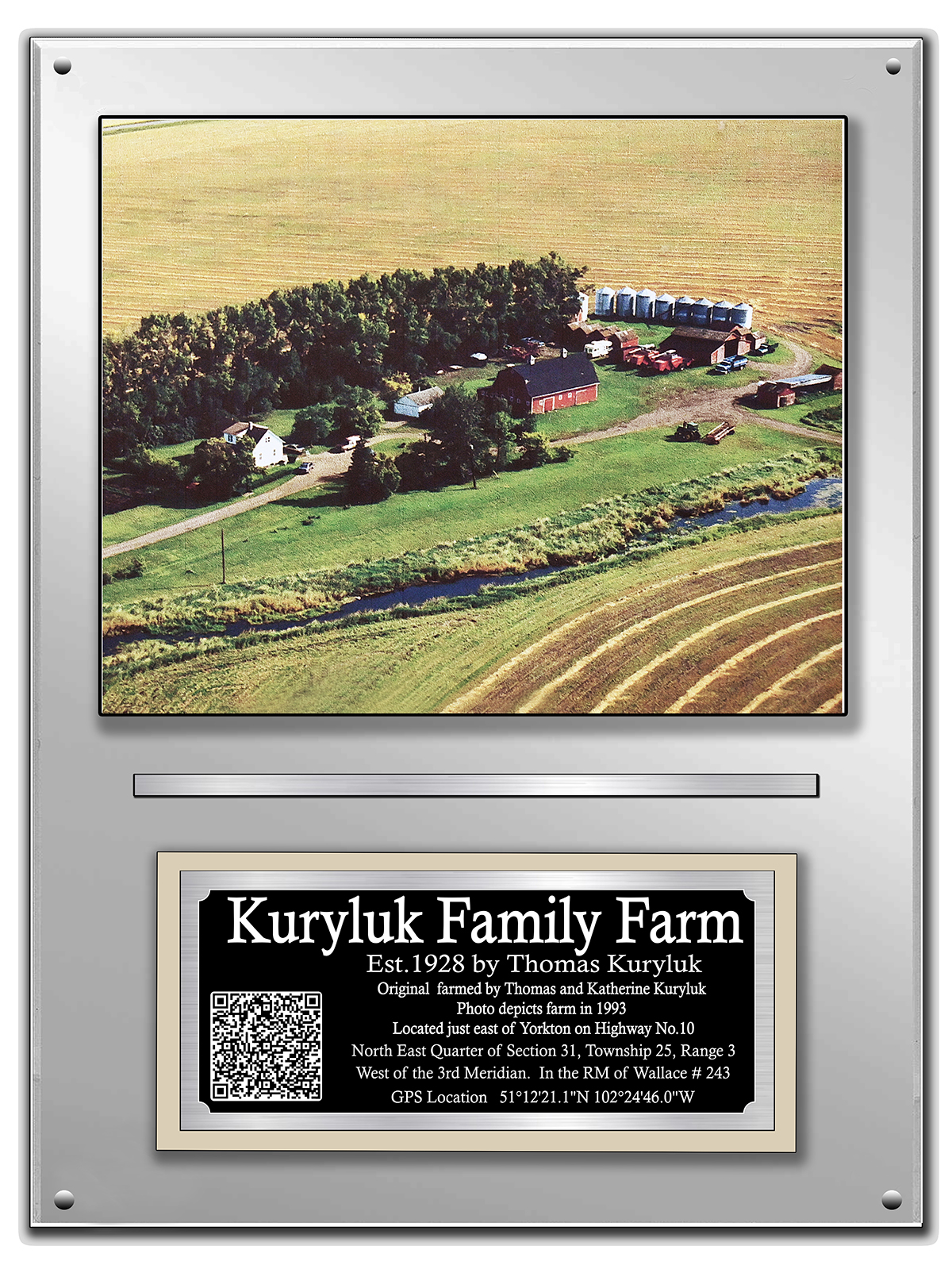 Kuryluk Family Farm historical display and engraved plaque