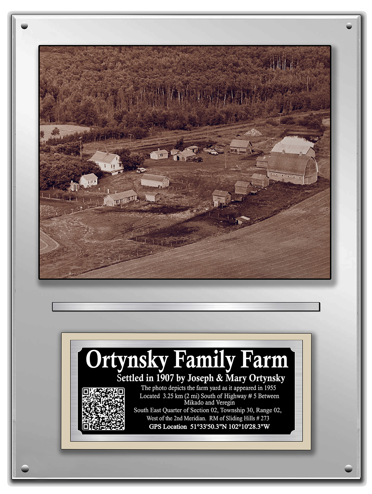 Ortynsky Family Farm historical display and engraved plaque