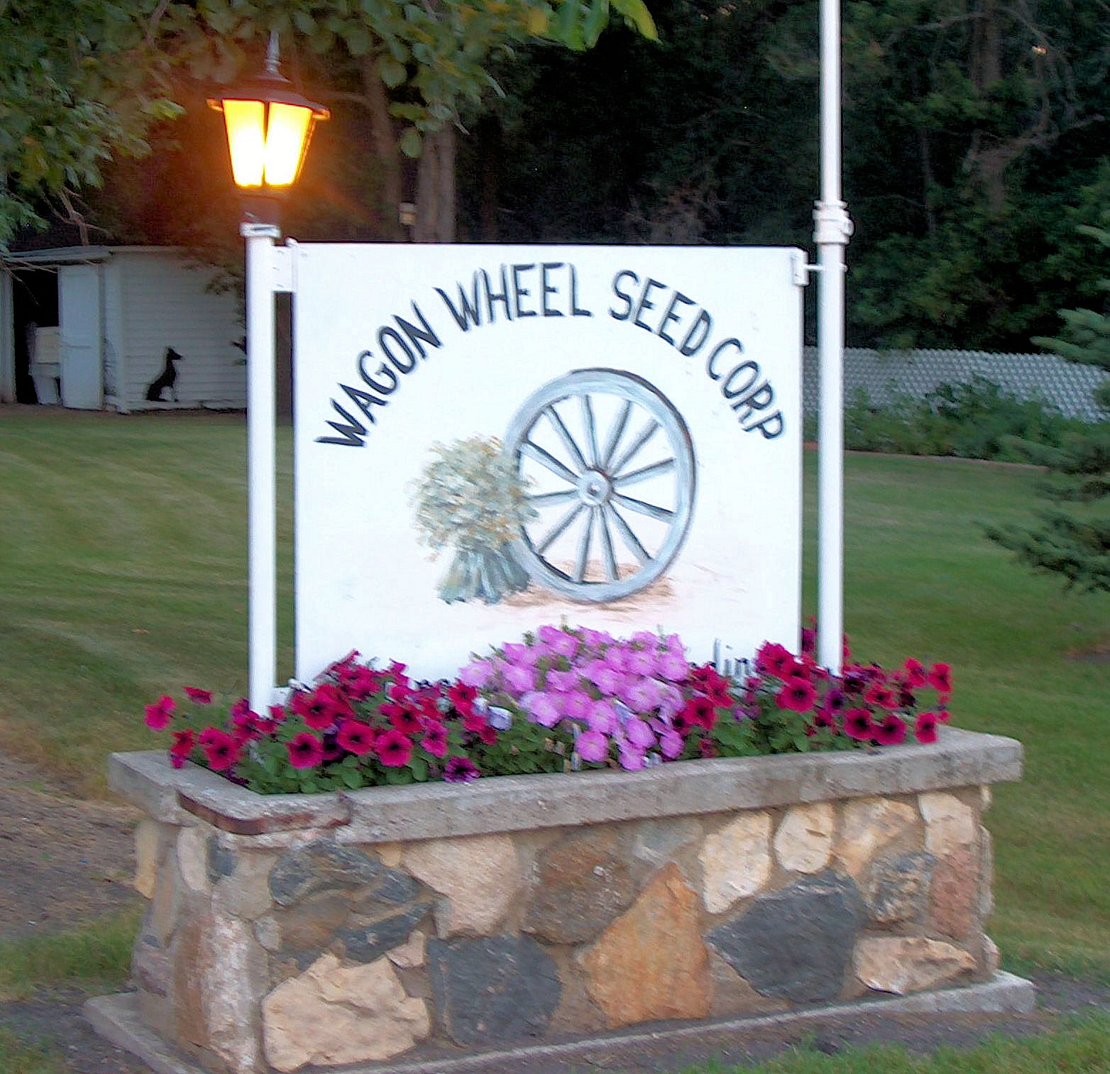 Wagon Wheel Seed Corp gate sign